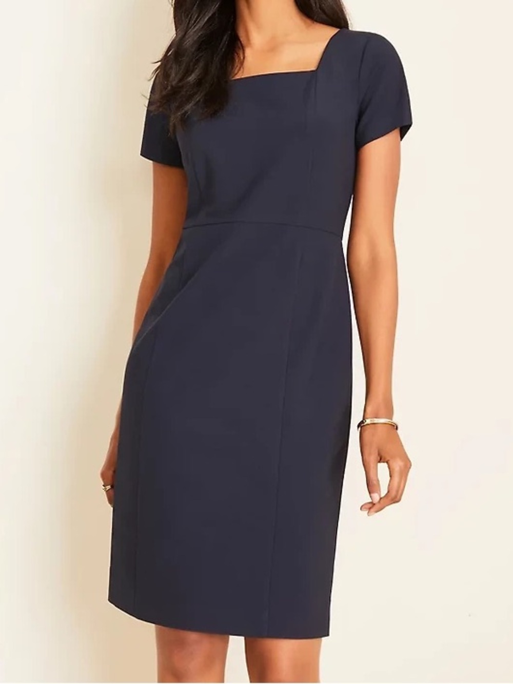 Ann Taylor Navy Square-Neck Sheath Dress